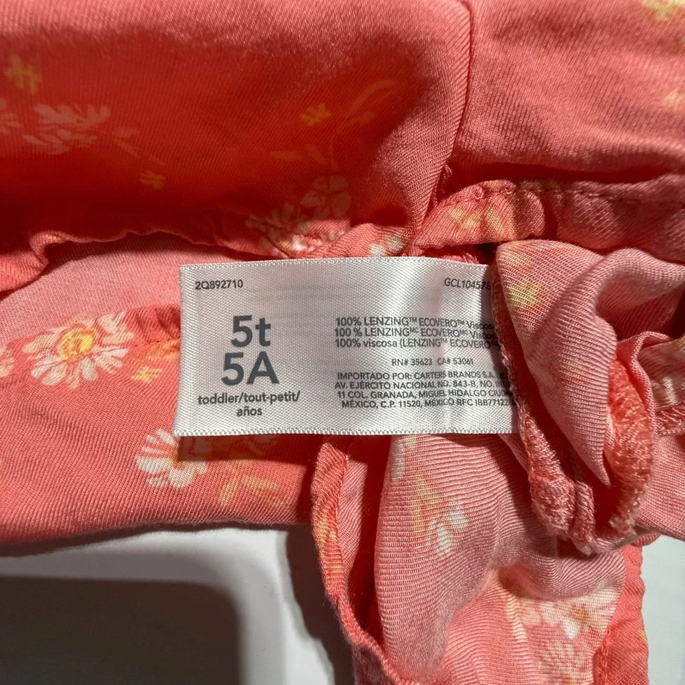 OshKosh Bgosh Girls 5T Coral Pink Daisy Floral Romper Viscose Short Sleeve